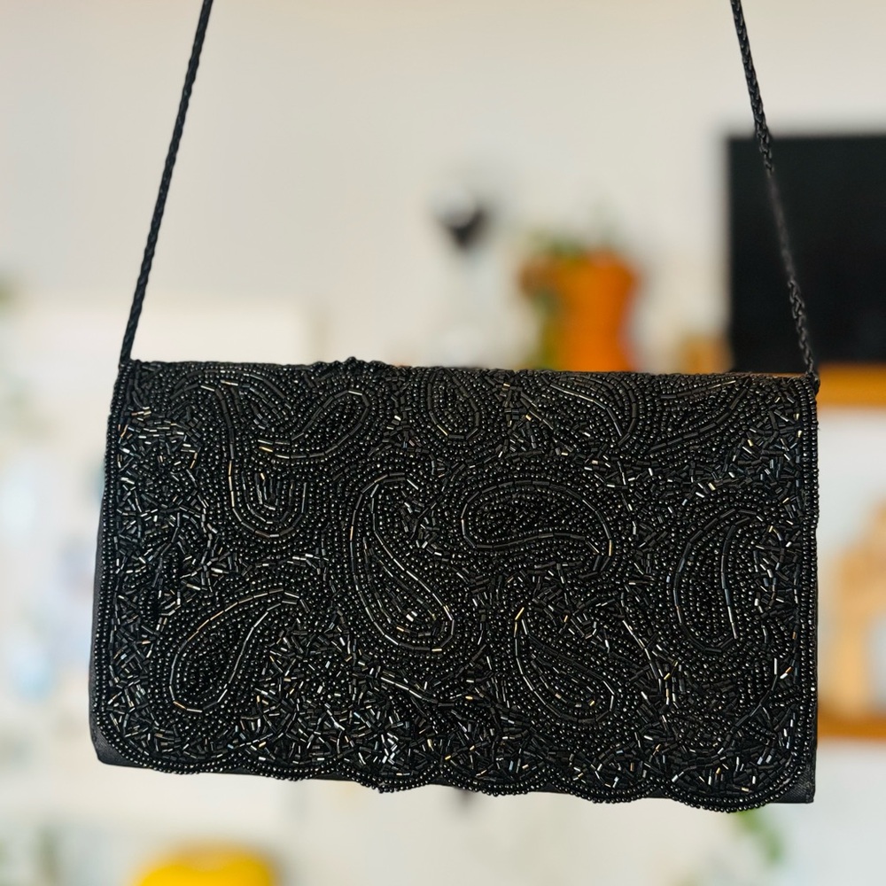 Elegant Vintage Black Beaded Bag
